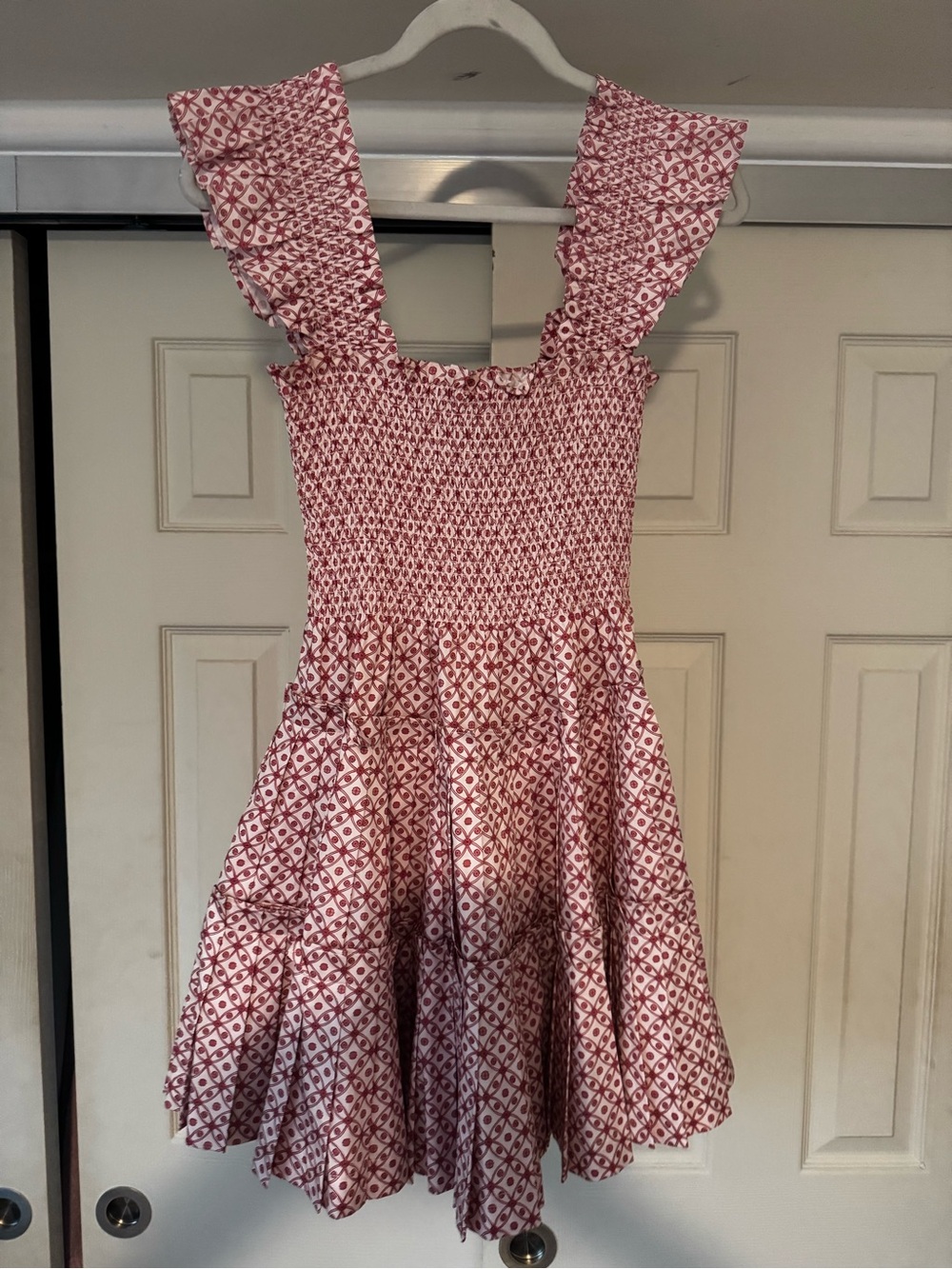 Hill House Pink & White Smocked Sundress with Ruffle Straps